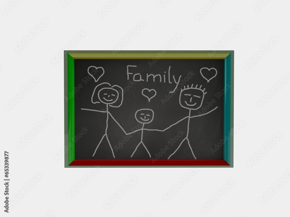 Family in black board on a white background Family in black board on a white background