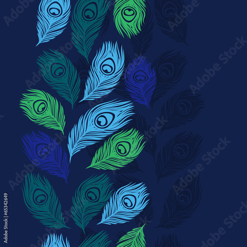 Seamless  pattern with hand drawn feathers peacock.