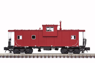 Fotobehang Trein Rode caboose op het spoor  © johnsroad7