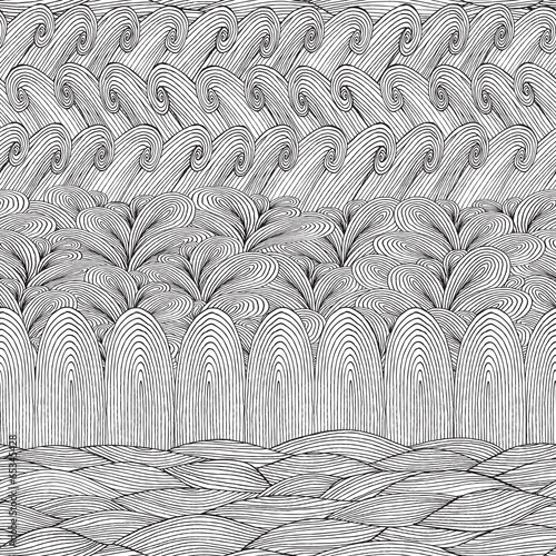 Collage seamless pattern in black and white