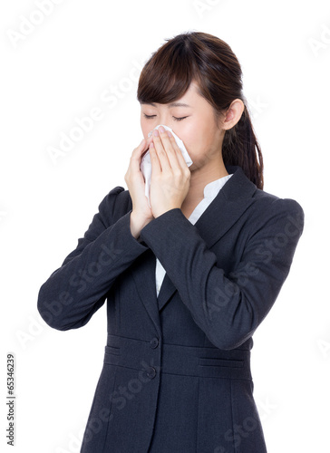 Asia businesswoman sneeze