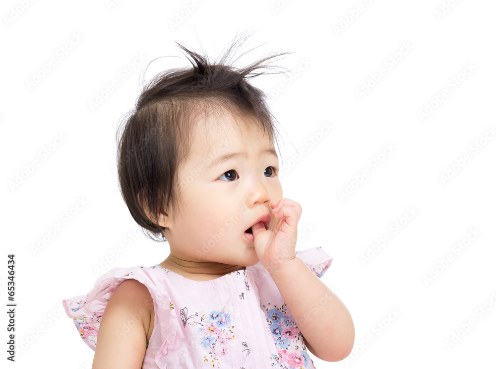 Asian baby girl suck finger into mouth Asian baby girl suck finger into mouth