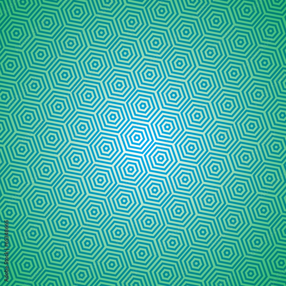 Seamless pattern of hexagons, blue on green