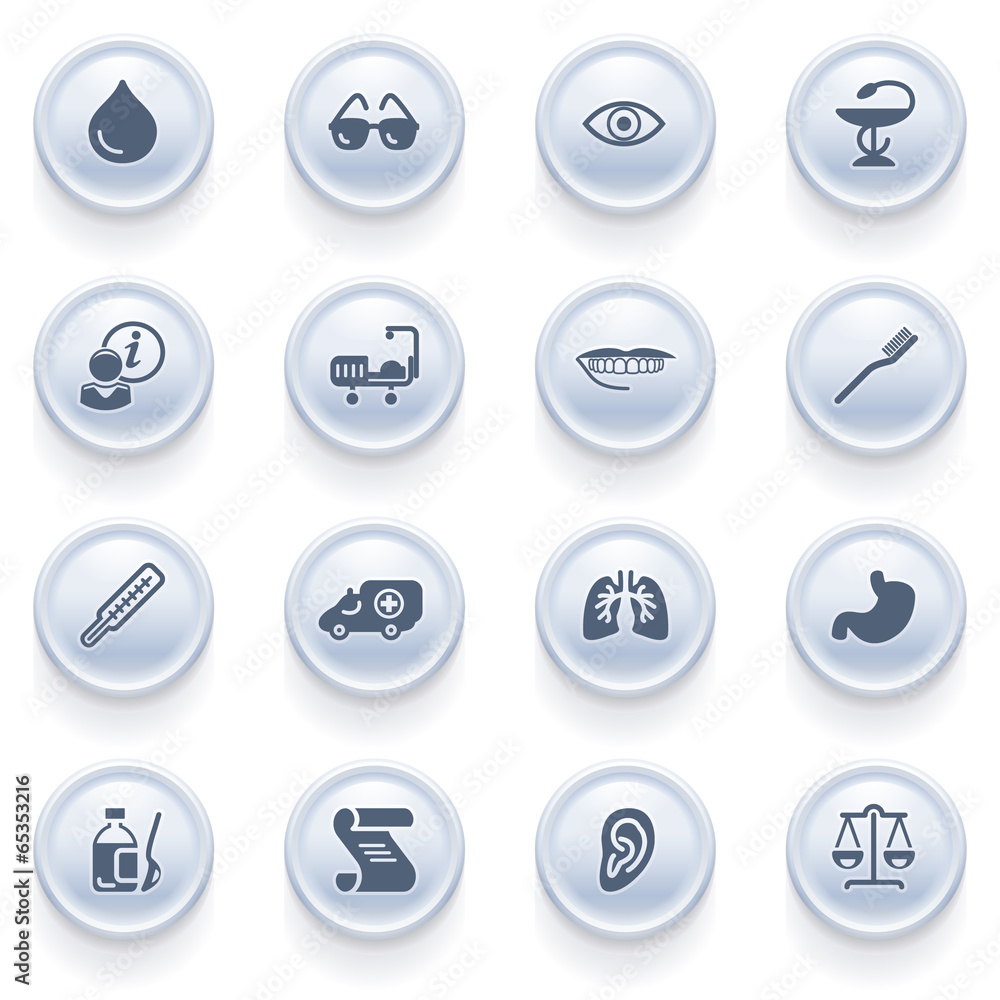 Medicine icons on blue buttons. Medicine icons on blue buttons.