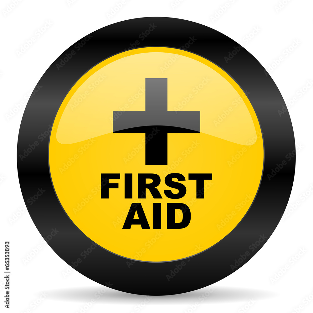 Fototapeta premium first aid black yellow web icon