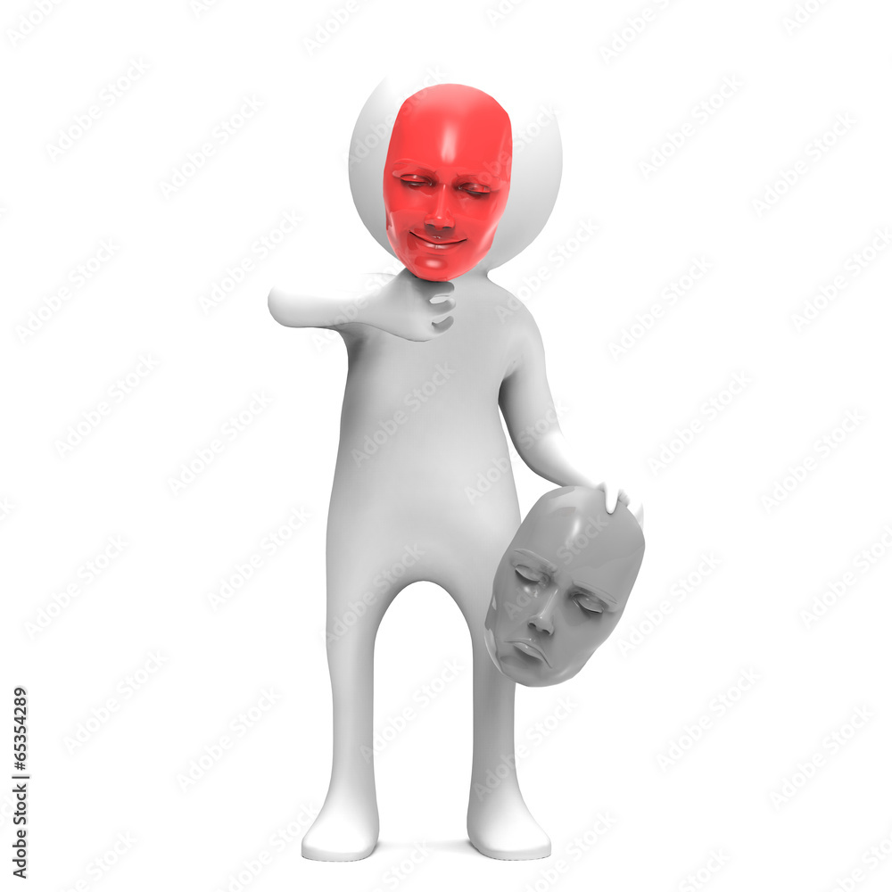 3d man with sad and happy masks 3d man with sad and happy masks