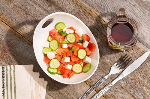 Healthy country lunch of fresh feta salad