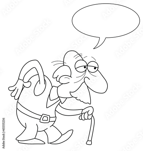 Monochrome outline cartoon old man