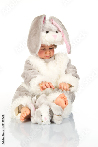 Cute baby wearing bunny costume
