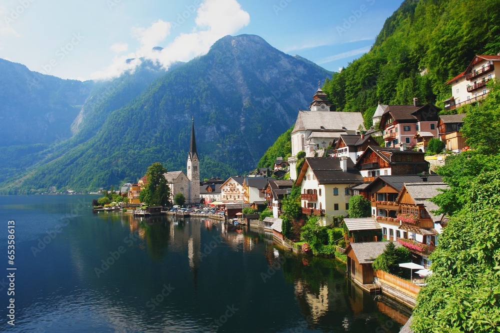 View of the Hallstatt from lake Hallstater See, Austria View of the Hallstatt from lake Hallstater See, Austria