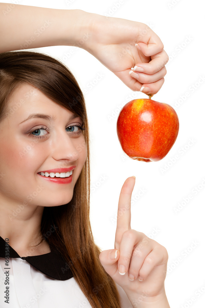 Diet. Girl offering apple seasonal fruit. Diet. Girl offering apple seasonal fruit.