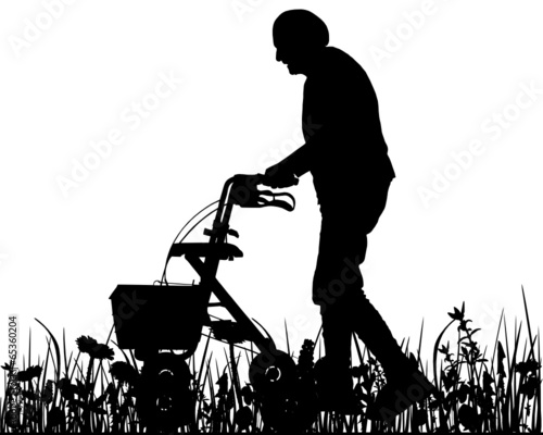 Alte Frau mit Rollator