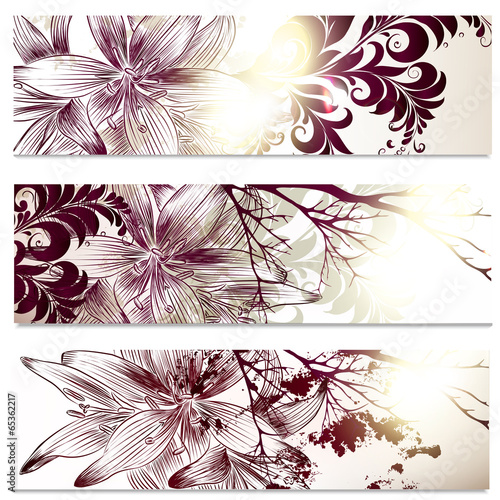 Fototapeta Naklejka Na Ścianę i Meble -  Floral cards with lily flowers