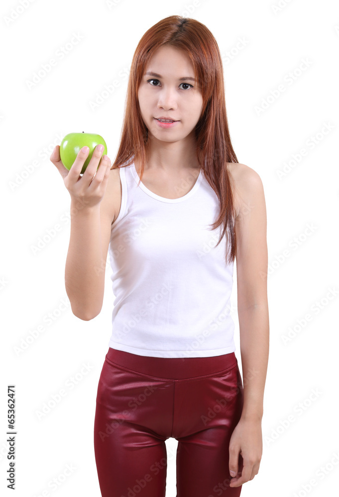 woman and apple woman and apple
