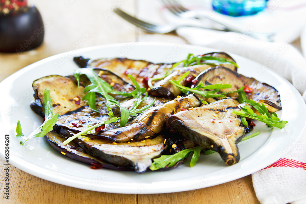 Grilled Aubergine salad with Rocket