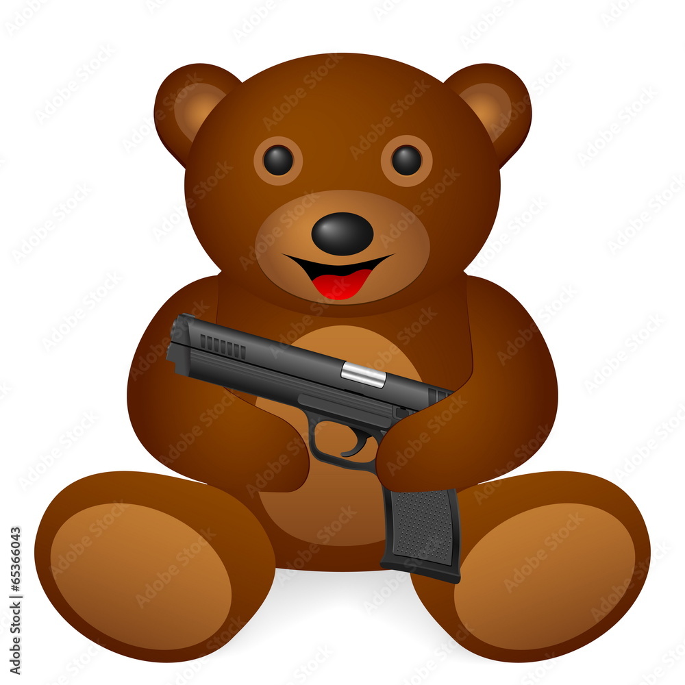 Obraz premium Teddy bear pistol on a white background. Vector illustration.
