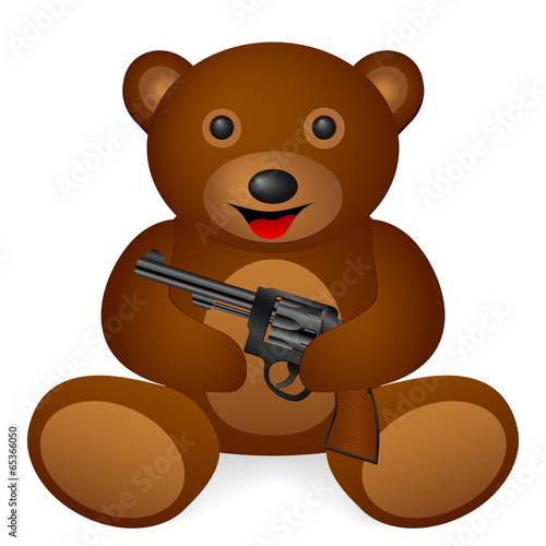 Teddy bear revolver on a white background. Vector illustration.