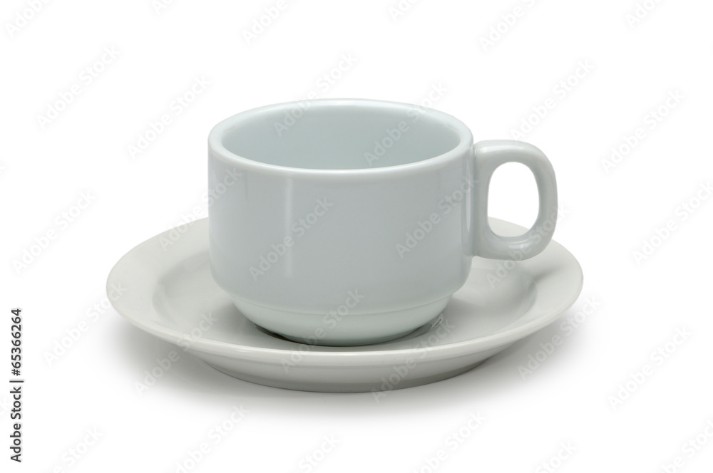 White ceramic coffee cup and white ceramic saucer isolated on wh White ceramic coffee cup and white ceramic saucer isolated on wh