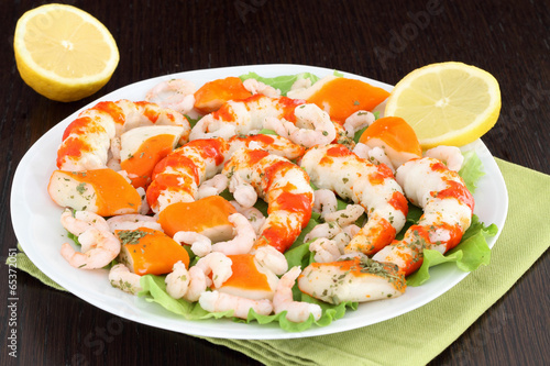 White dish with seafood