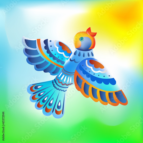 Bright bird on sunny background