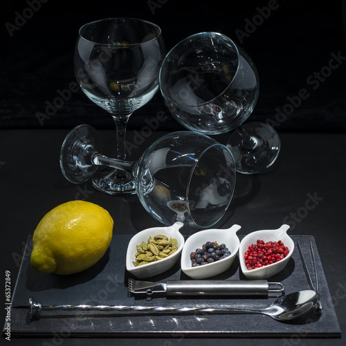 Utensilios e ingredientes para preparar un gin tonic photo