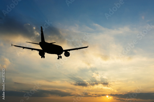 Beautiful view of silhouette of airplane photo