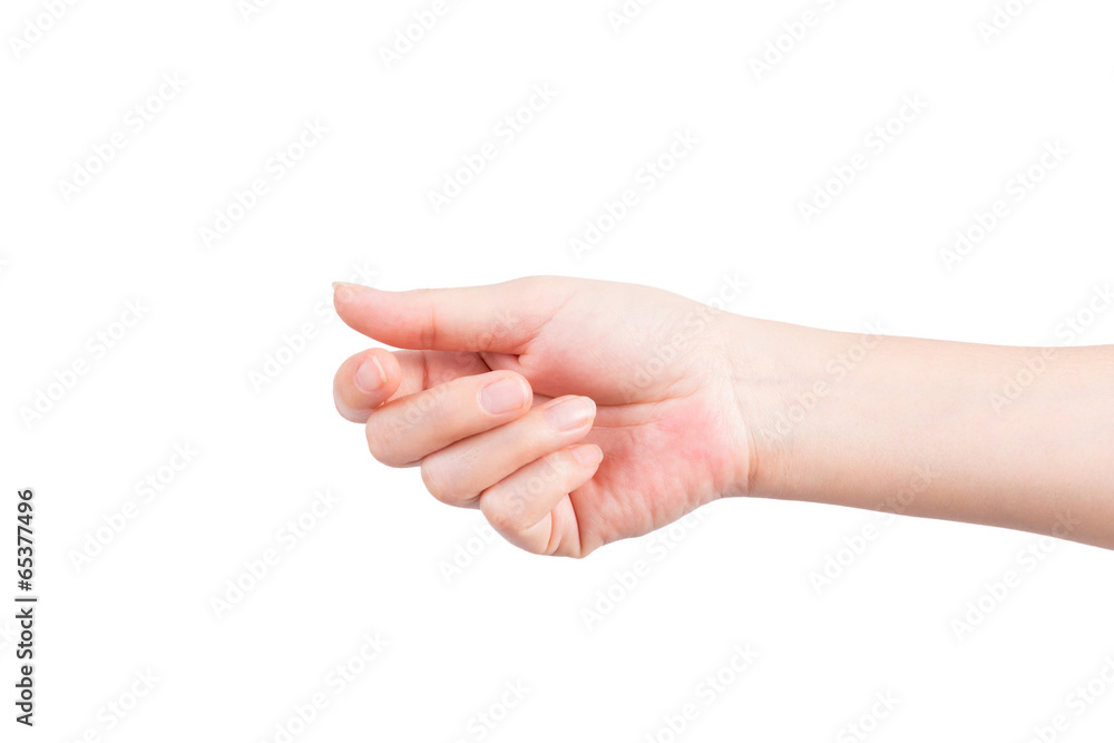Empty open woman hand on white background Empty open woman hand on white background