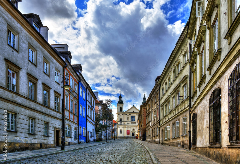 Fototapeta premium Street of the old town in Warsaw. Street Mostowa