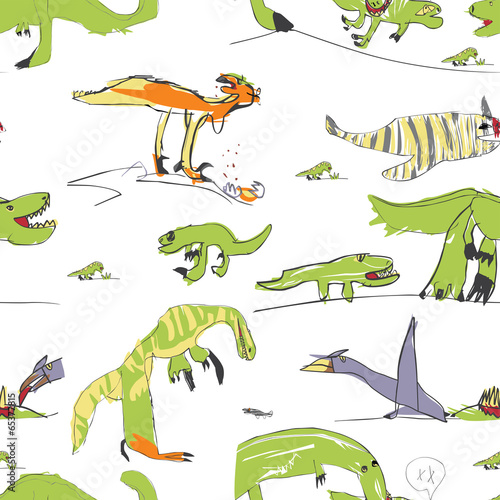 Children's Like Drawing Dino Seamless Pattern