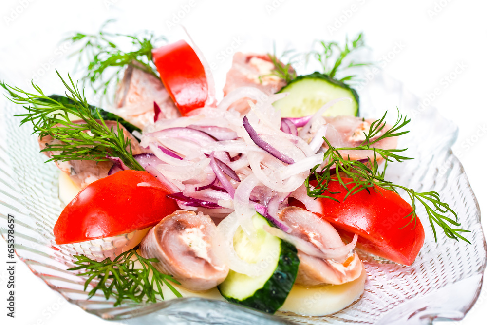 Tomato Salad With Cucumber, Onion And Herring Tomato Salad With Cucumber, Onion And Herring