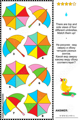 Visual puzzle with top and side views of umbrellas