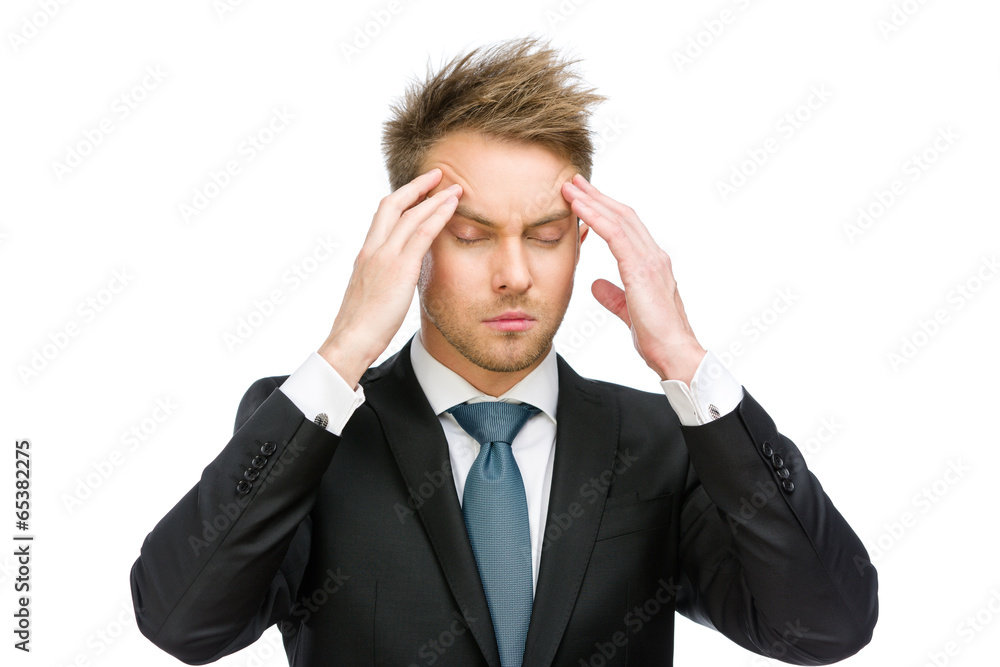 Half-length portrait of manager with closed eyes Half-length portrait of manager with closed eyes