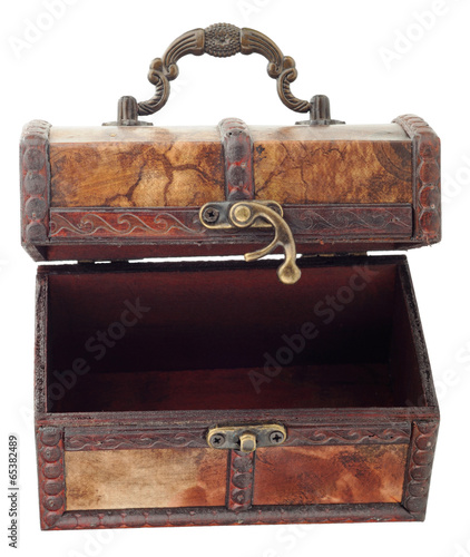 Wooden chest with hook lock open