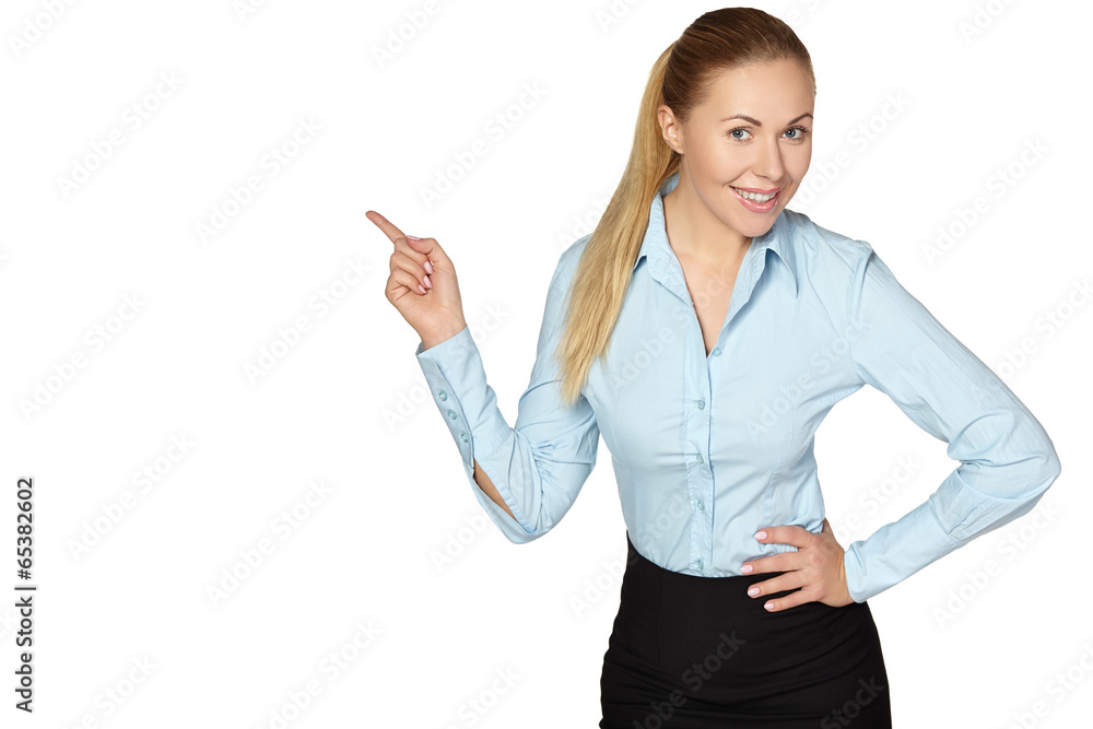 Smile Business woman show fingers . Isolated Smile Business woman show fingers . Isolated