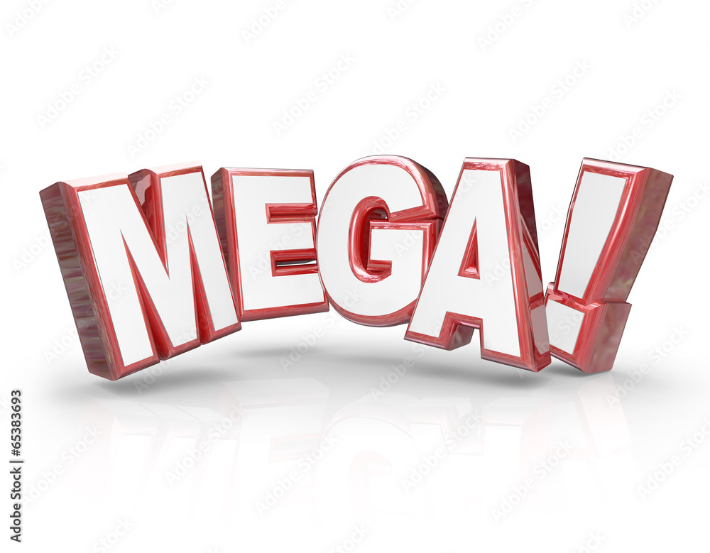 Mega 3d Word Large Letters Big Huge Enormous Deal Illustration Stock |  Adobe Stock