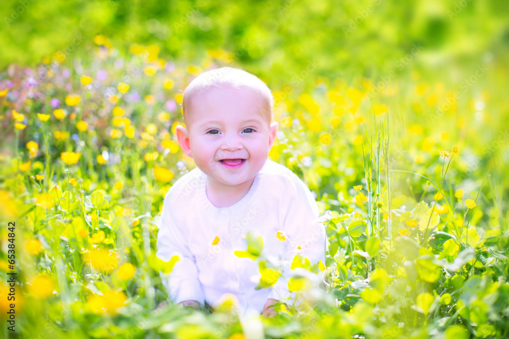 Cute baby n a blooming garden Cute baby n a blooming garden