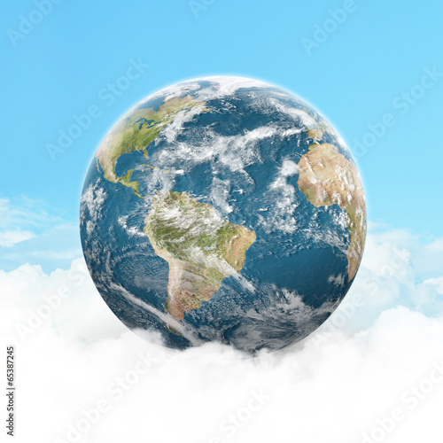 Planet Earth on a cloudy background