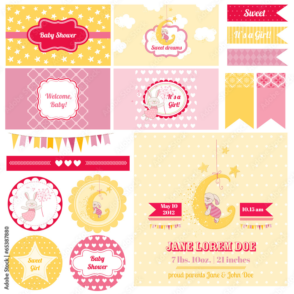 Scrapbook Design Elements - Baby Shower Bunny Theme - in vector Scrapbook Design Elements - Baby Shower Bunny Theme - in vector