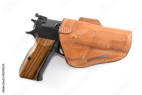Pistole 9mm Parabellum in Lederholster