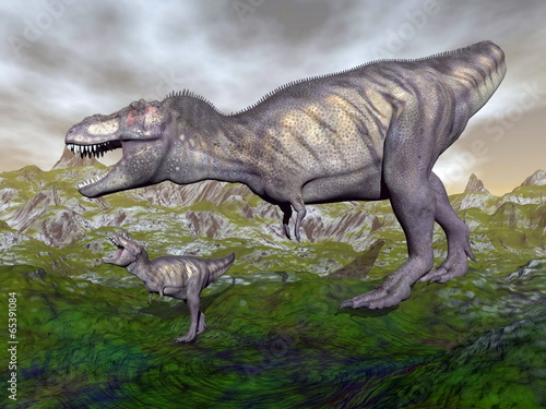 Tyrannosaurus rex dinosaur mum and baby- 3D render