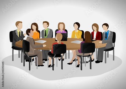 Business People Having Meeting - Isolated On Gray Background