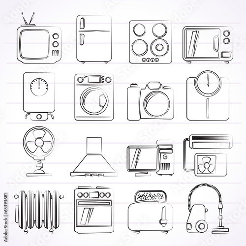 home appliances and electronics icons - vector icon set