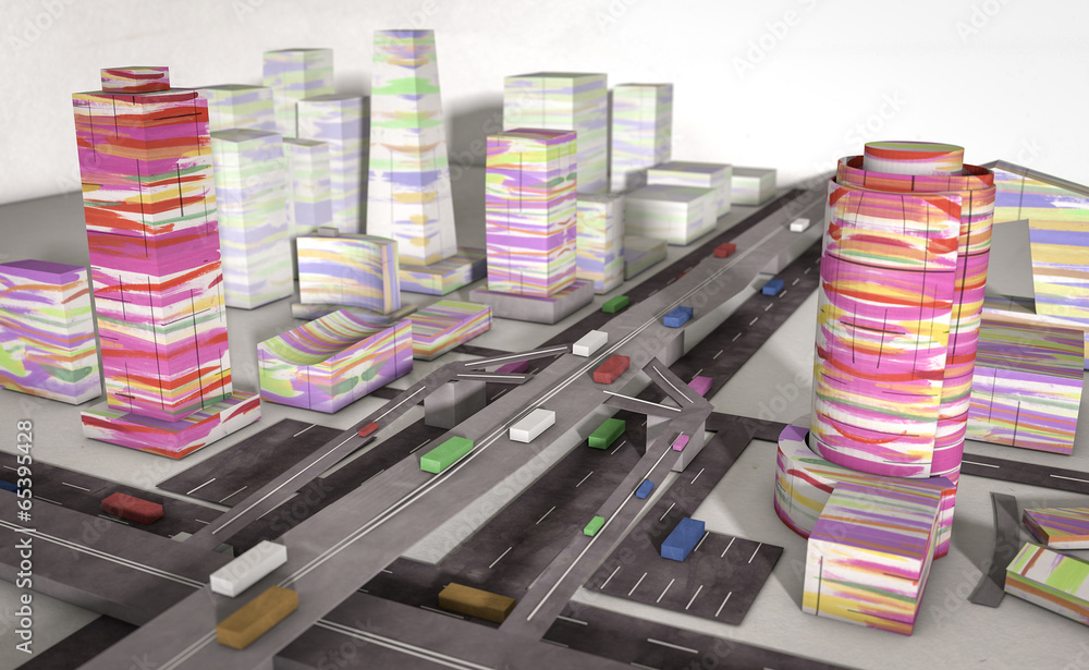paper colorful city with machines paper colorful city with machines