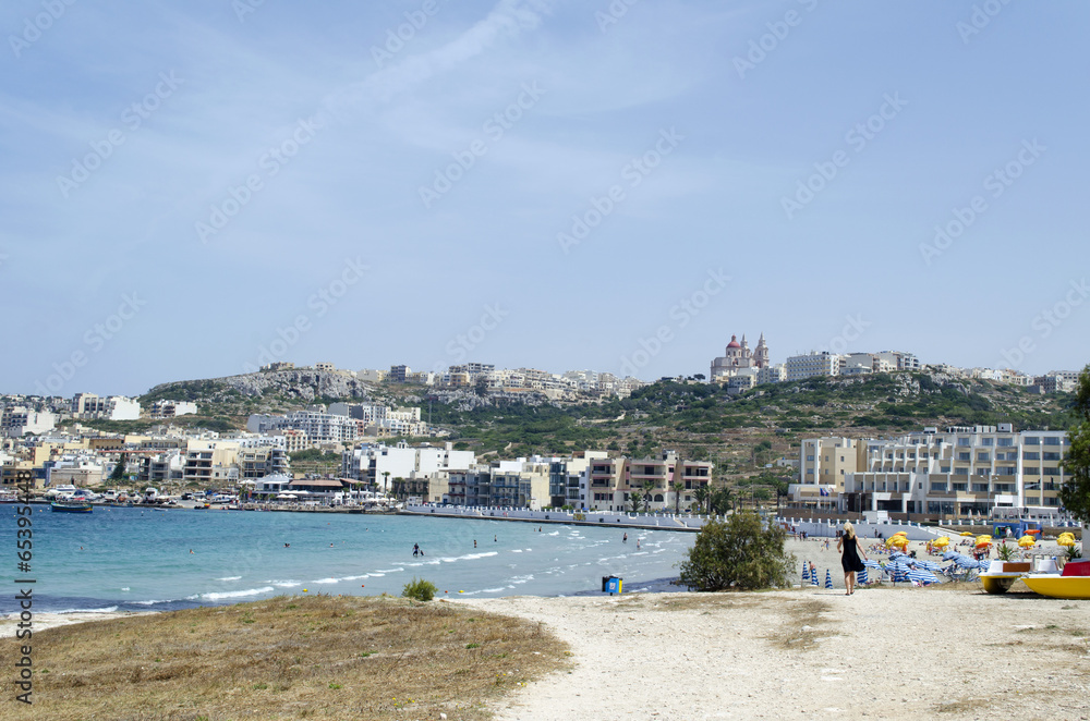Mediterranean sea at summer day. Mellieha, Malta Island, Europe
