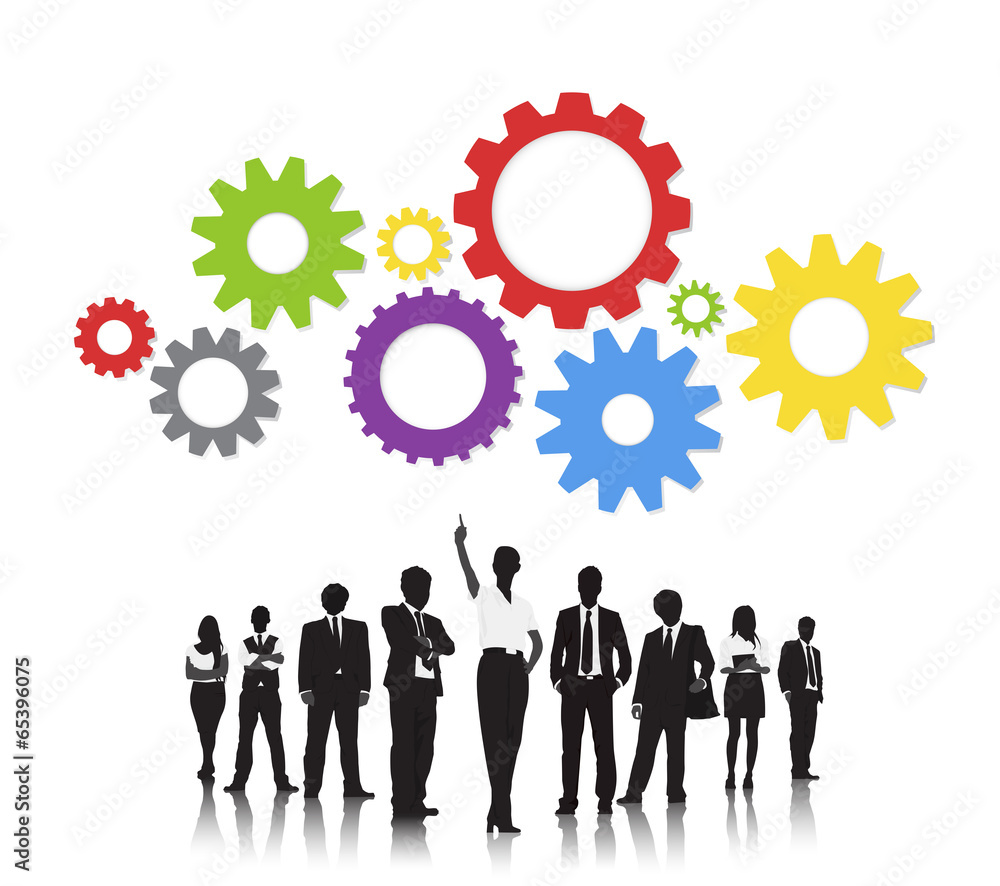 Silhouetts of Business People and Gears Silhouetts of Business People and Gears