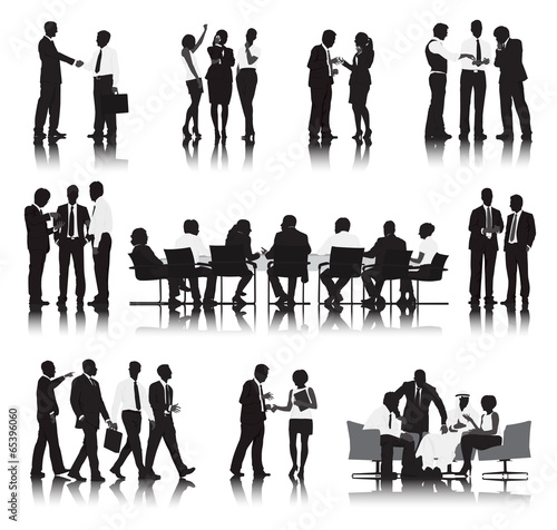 Silhouettes of Business People in a Row Working