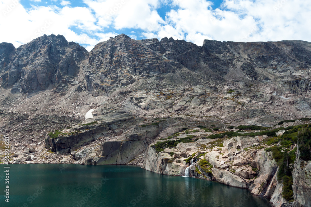 Mountain Lake and Waterfall Landscape Mountain Lake and Waterfall Landscape