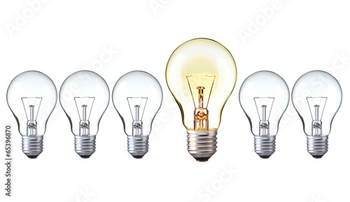 light bulbs in row show Big idea, Creative and leader concept