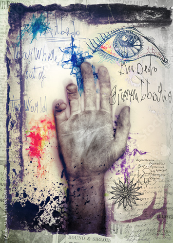 Old graffiti background with hand