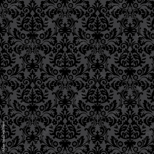 Black damask vintage floral pattern